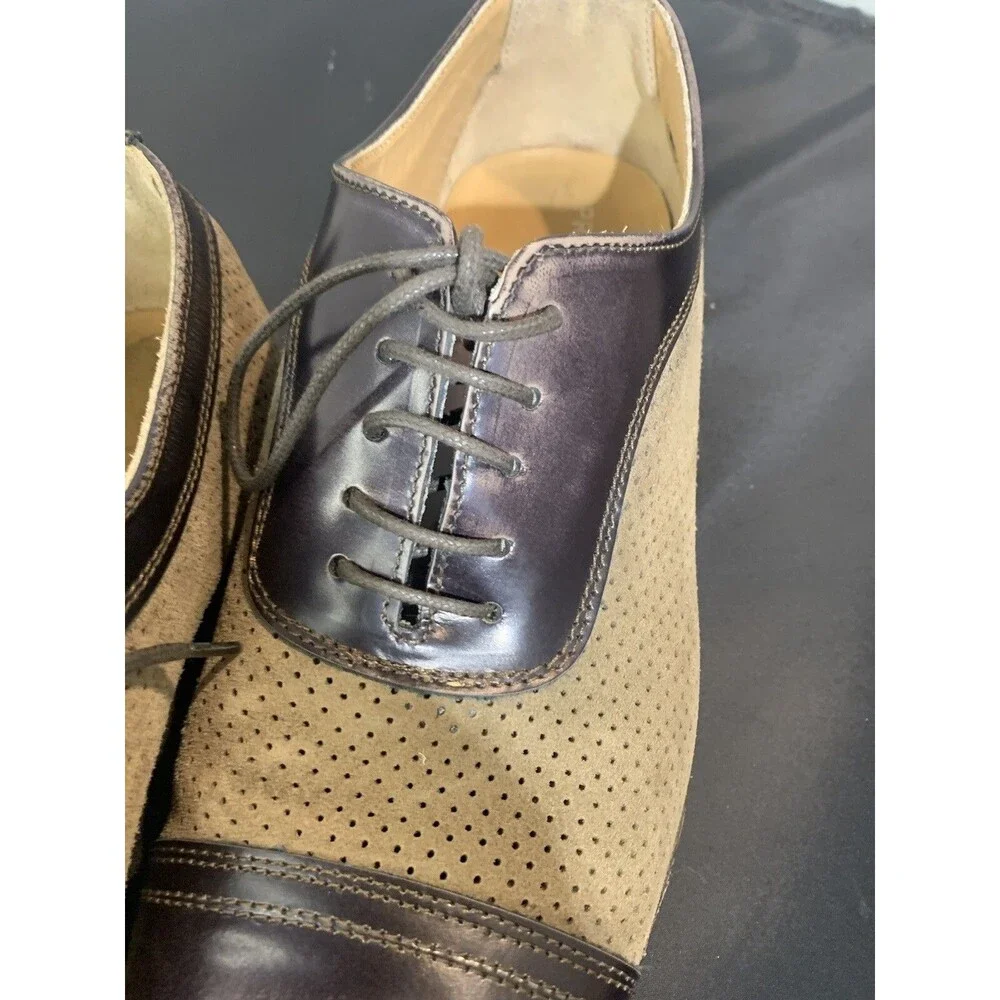 ProjectOne Brown Leather & Tan Perforated Suede Handmade Shoes  Size 43 Italy